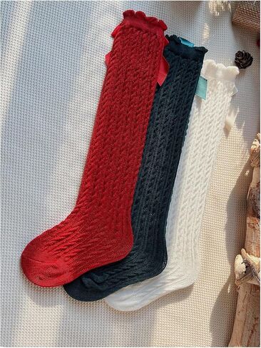 OYOANGLE Girl's 3 Pairs Knee High Socks Bow Cute Over Calf Kids Over knee Stockings in Saudi Arabia