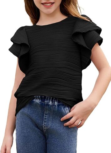 blibean Girls Ruffled Short Sleeve Textured Tops Shirts Size 6-15 Years in Kuwait