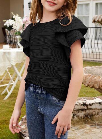 blibean Girls Ruffled Short Sleeve Textured Tops Shirts Size 6-15 Years in Kuwait