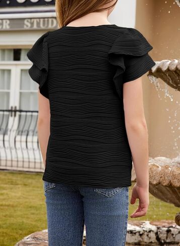blibean Girls Ruffled Short Sleeve Textured Tops Shirts Size 6-15 Years in Kuwait