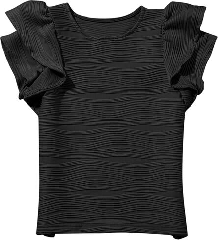 blibean Girls Ruffled Short Sleeve Textured Tops Shirts Size 6-15 Years in Kuwait