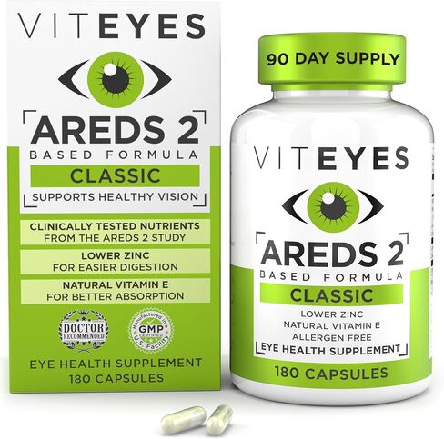 Viteyes AREDS 2 Eye Vitamins, Classic Macular Support, Allergen Free Capsules, with Natural Vitamin E, Vitamin C, Zinc, Copper, Lutein & Zeaxanthin, Eye Doctor Trusted, Manufactured in The USA, 180 Ct in Kuwait