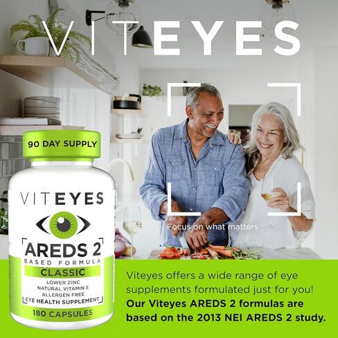 Viteyes AREDS 2 Eye Vitamins, Classic Macular Support, Allergen Free Capsules, with Natural Vitamin E, Vitamin C, Zinc, Copper, Lutein & Zeaxanthin, Eye Doctor Trusted, Manufactured in The USA, 180 Ct in Kuwait