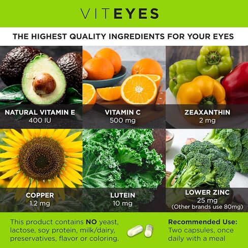 Viteyes AREDS 2 Eye Vitamins, Classic Macular Support, Allergen Free Capsules, with Natural Vitamin E, Vitamin C, Zinc, Copper, Lutein & Zeaxanthin, Eye Doctor Trusted, Manufactured in The USA, 180 Ct in Kuwait