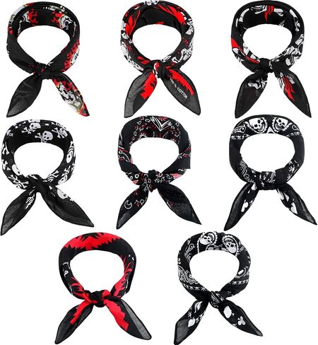 Geyoga 8 Pcs Pirate Bandana for Men Skull Bandana Pirate Party Paisley Bandana Carnival Hippie Hankerchief Cotton Head Scarf in Saudi Arabia