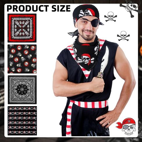 Geyoga 8 Pcs Pirate Bandana for Men Skull Bandana Pirate Party Paisley Bandana Carnival Hippie Hankerchief Cotton Head Scarf in Saudi Arabia
