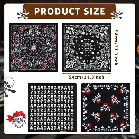 Geyoga 8 Pcs Pirate Bandana for Men Skull Bandana Pirate Party Paisley Bandana Carnival Hippie Hankerchief Cotton Head Scarf in Saudi Arabia