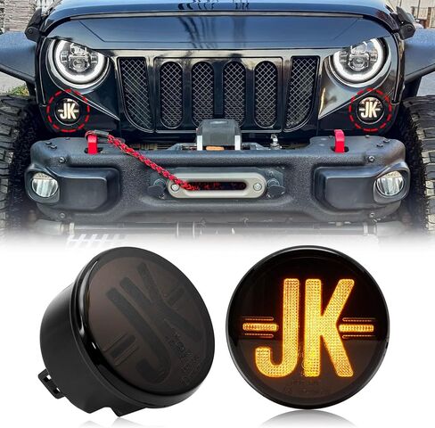 مصابيح إشارة الانعطاف LED متوافقة مع Wrangler JK JKU 2007-2018، مصابيح إشارة الانعطاف ومواقف السيارات، 2024 NEW، المفضلة لعشاق الطرق الوعرة لـ JK، الضوء الأبيض والأصفر (عدسة مدخنة) in Kuwait
