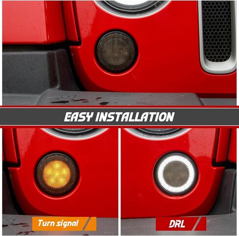 LED Turn Signal Lights Compatible with Wrangler JK JKU 2007-2018, White Halo as Daytime Running Lights,Yellow Honycomb LED as Turn Signal 2PCS (Smoked Lens) in Kuwait