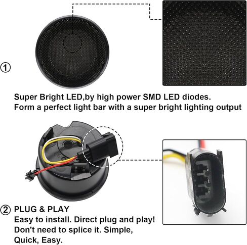 LED Turn Signal Lights Compatible with Wrangler JK JKU 2007-2018, White Halo as Daytime Running Lights,Yellow Honycomb LED as Turn Signal 2PCS (Smoked Lens) in Kuwait