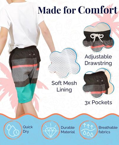 KAILUA SURF Boys Swim Trunks Boys Bathing Suit Quick Dry Boardshorts for Boys Sizes from 2T to 18/20 in Kuwait