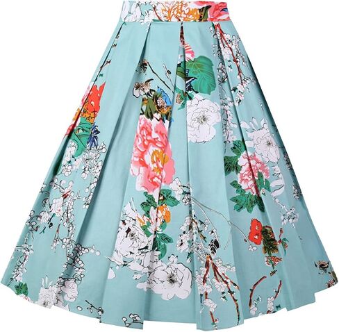 Dressever Women's Vintage A-line Printed Pleated Flared Midi Skirts in Saudi Arabia