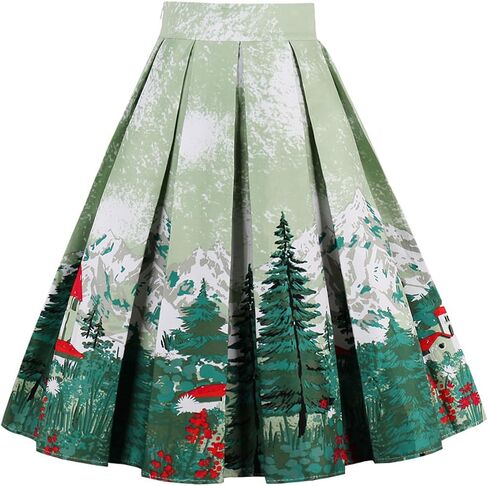 Dressever Women's Vintage A-line Printed Pleated Flared Midi Skirts in Saudi Arabia