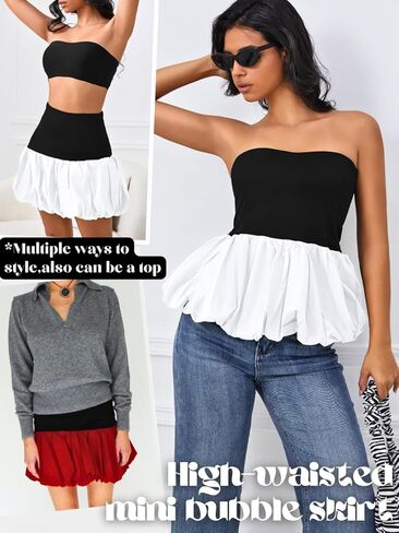 High Waisted Bubble Skirt, As Babydoll Tops, Mini Ruffle Skirts for Women, Mini Hem Tummy Control in Kuwait
