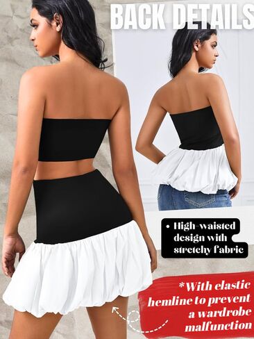 High Waisted Bubble Skirt, As Babydoll Tops, Mini Ruffle Skirts for Women, Mini Hem Tummy Control in Kuwait