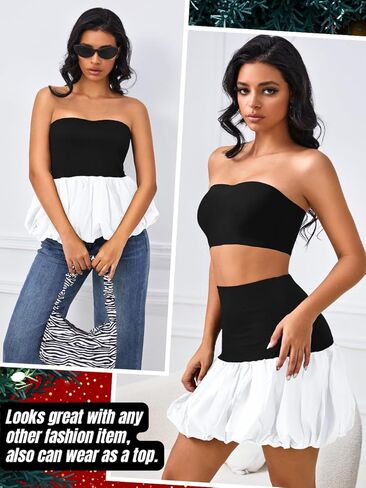 High Waisted Bubble Skirt, As Babydoll Tops, Mini Ruffle Skirts for Women, Mini Hem Tummy Control in Kuwait