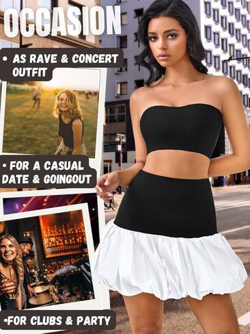 High Waisted Bubble Skirt, As Babydoll Tops, Mini Ruffle Skirts for Women, Mini Hem Tummy Control in Kuwait