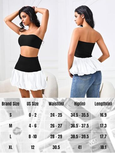 High Waisted Bubble Skirt, As Babydoll Tops, Mini Ruffle Skirts for Women, Mini Hem Tummy Control in Kuwait