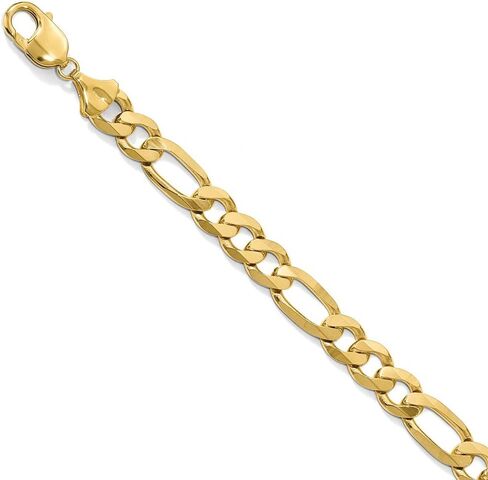 Solid 14k Yellow Gold 10mm Flat Figaro Bracelet - with Secure Lobster Lock Clasp 9" in Saudi Arabia