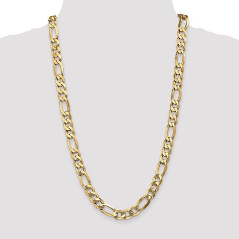 Solid 14k Yellow Gold 10mm Flat Figaro Bracelet - with Secure Lobster Lock Clasp 9" in Saudi Arabia