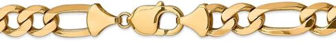 Solid 14k Yellow Gold 10mm Flat Figaro Bracelet - with Secure Lobster Lock Clasp 9" in Saudi Arabia