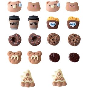 18pcs Coffee Bear Shoe Charms Resin Shoe Charms Kawaii Shoe Charms Bracelet Clog Sandal Shoes Decorated Charms for Adult Woman