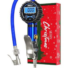 Digital Tire Inflator with Pressure Gauge and Longer Hose, Air Chuck with Gauge for Air Compressor - 200PSI
