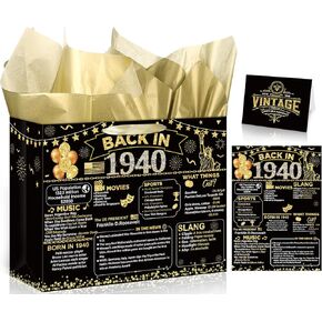 Yoirrat Black Gold 40th Birthday Bag Vintage 1984 Gift Bag with 40th Birthday Cards for Men Women Tissue Paper 40th Birthday Wrapping Paper Black Gold Paper Gift Bag for 40th Birthday Party Supplies