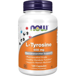 NOW Foods Supplements, L-Tyrosine 500 mg, Supports Mental Alertness*, Neurotransmitter Support*, 120 Capsules