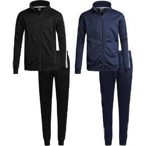 Boys' Tricot Jogger Set - 4 Piece Active Performance Zip-Up Tracksuit Set (Size: 8-18)