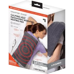 Calming Heat Massaging Weighted Heating Pad by Sharper Image- Weighted Electric Heating Pad with Massaging Vibrations, 6 Settings- 3 Heat, 3 Massage- 9 Relaxing Combinations, 12" x 24", 4 lbs