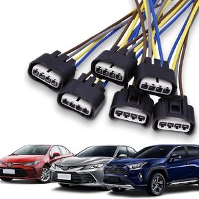 6 PCS Car Ignition Coil Connector, 4-Way Low-Frequency Female Plug Wiring Harness, Wiring Harness Connection Accessories, Suitable for Toyota, Camry, Corolla, Reiz, Camry RAV4 (Black)