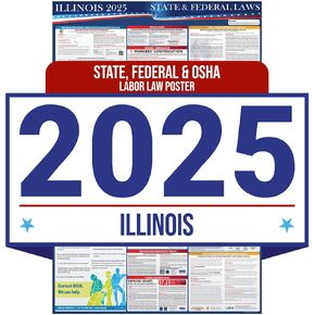 ملصق قوانين العمل الفيدرالية وولاية إلينوي لعام 2024 - متوافق مع OSHA في مكان العمل يتضمن تحديثات FLSA FMLA وEEOC - نشر الامتثال المطلوب الكل في واحد مقاس 24 بوصة × 36 بوصة - مصفح