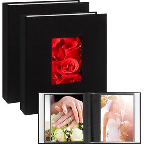 Aevdor 272 Pockets Photo Album 5x7 Holds 272 Photos, Extra Large Capacity Leather Cover 5x7 Photo Album with Front Window for Family Wedding Baby Pictures, 5x7 Photo Book with Black Inner Pages, Black