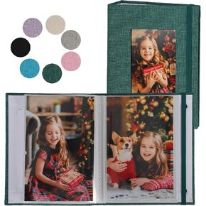 Small Photo Albums for 5 × 7 Photos, 2 Pack Linen Cover Memory Books with Display Window, Each Holds 52 Photos, Green Picture Albums for Baby Growth Wedding Travel