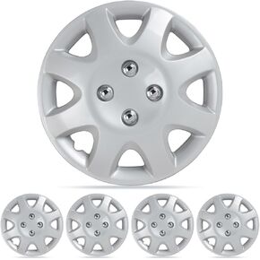 BDK (4 Pack) Hubcaps for Car Accessories Wheel Covers Snap Clip-On Auto Tire Rim Replacement for 14 inch Wheels 14" Hub Caps (Classic Thick 8-Spokes)