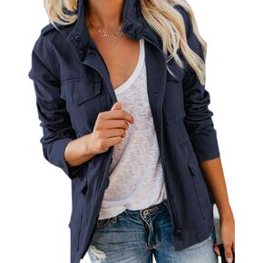Soulomelody Womens Military Anorak Jacket Zip Up Snap Button Parka Safari Utility Coat Outwear with Pockets