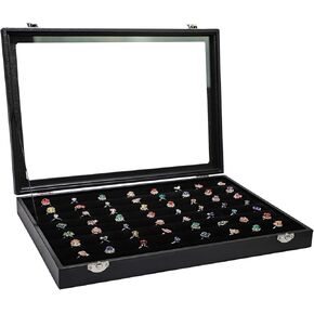 Wudygirl Jewelry Organizer Clear Lid 24 Grid Jewelry Box Case Organizer Showcase Display Jewelry Tray Removable Black Velvet Locked
