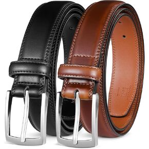 MILORDE Men's Leather Dress Belt 2Pack, Handmade, Genuine Leather, Fashion & Classic Designs for Work Business and Casual