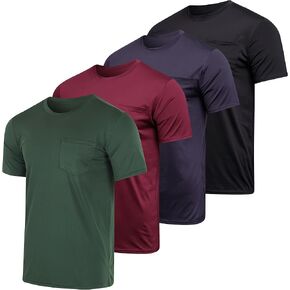 Real Essentials 4 Pack: Men's Dry-Fit Short Sleeve Pocket Crew Performance Athletic T-Shirt (Available in Big & Tall)