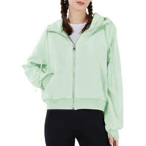 Womens Sweatshirts Zip Up Hoodies Jackets Casual Hooded Tops Fall Fashions Outfits 2024 Winter Clothes with Thumb Hole