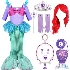 Spooktacular Creations Halloween Little Mermaid Costume for Girls, Sequin Mermaid Dress Set, Light Purple Princess Dress for Toddler Dress-Up, Cosplay Party (Small (5-7 YRS))