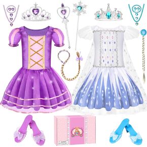 Princess Dress Up for Little Girls, Princess Costumes with Shoes Jewelry Kids Pretend Play Clothes Toys for Girls