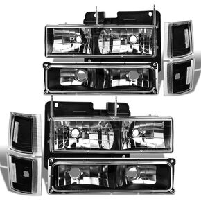 Headlights Assembly Compatible With 1994 1995 1996 1997 1998 Chevy Silverado C/K 1500 2500 3500 Suburban, 95-99 Tahoe Headlight w/Bumper Light,Factory Style