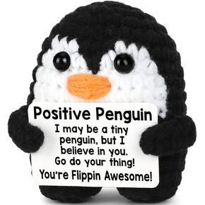 Mini Positive Penguin Inspirational Gifts, Handmade Crochet Animals Cute Decor, Emotional Cheer Up Funny Gifts For Women Men Teens Coworkers Birthday Christmas, Penguin Support Stocking Stuffer Gifts