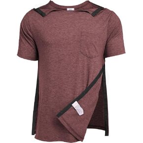 Deyeek Men's Post Shoulder Surgery Shirts Recovery Tear Away Short Sleeve Full Open Side Snap Adaptive Chemo Clothing