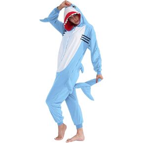 vavalad Adult Shark Onesie Pajamas Unisex Animal Cosplay Costume One Piece for Women and Men