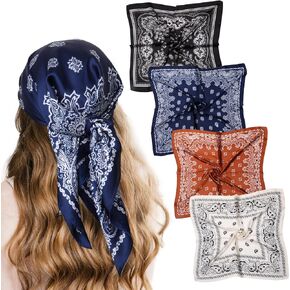 Alotpower Square Satin Head Scarves Satin Bandanas for Women 4pack
