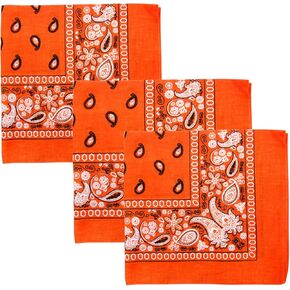 3 PK Cowboy Bandanas 100% Cotton 22 x 22 inch - Orange