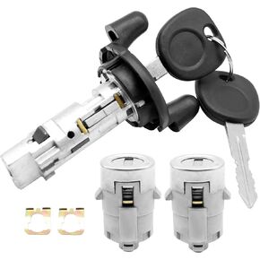 Ignition Switch Lock Cylinder and Pair Front Door Lock Cylinder with Keys Compatible with Chevy GMC Tahoe Yukon Silverado Suburban Sierra 1500 2500 1999-2000 Replace 704600 702912 598007